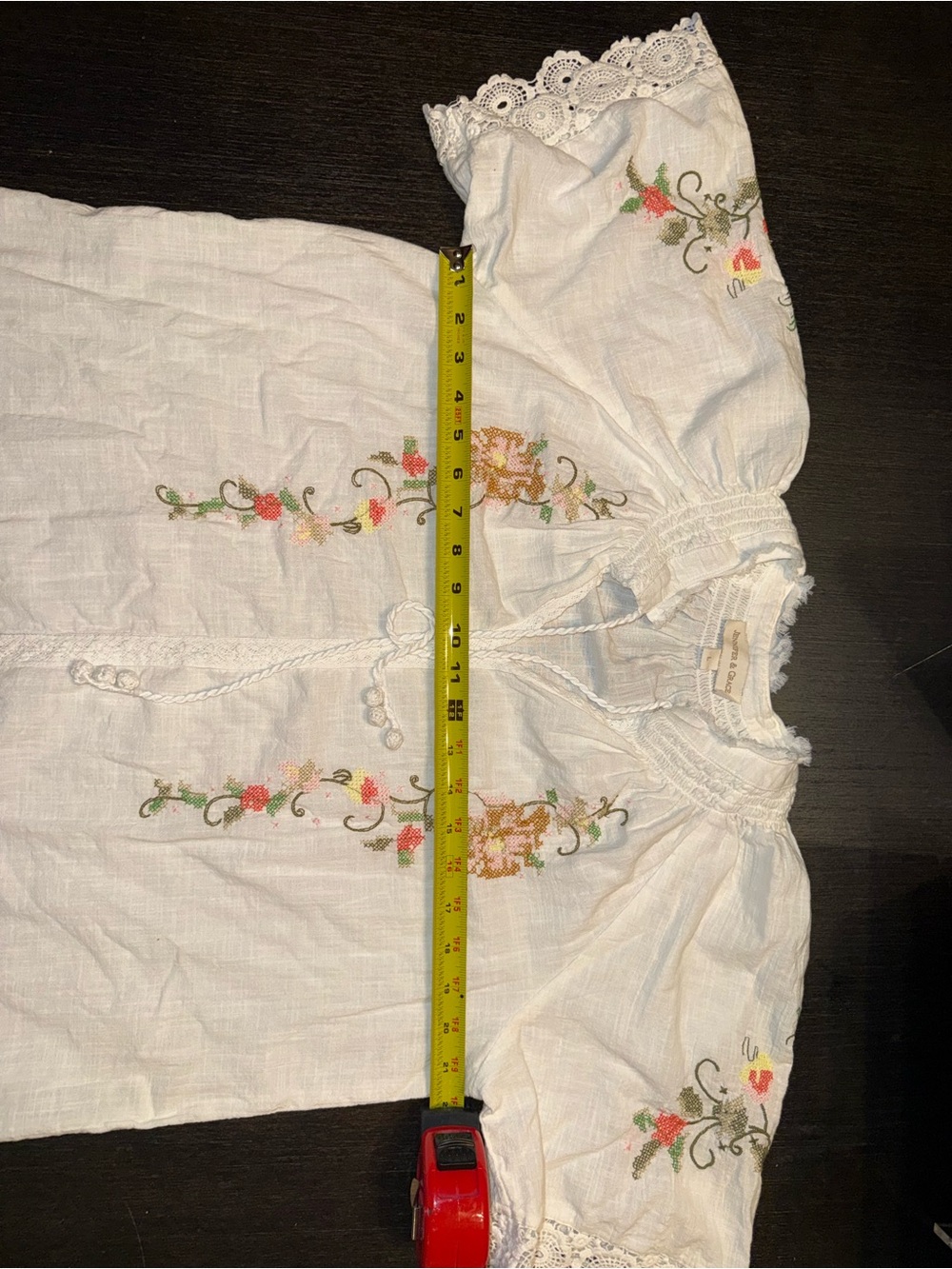 White Embroidered Boho Peasant Top Lace Trim Floral Cottagecore Blouse - Picture 5 of 7